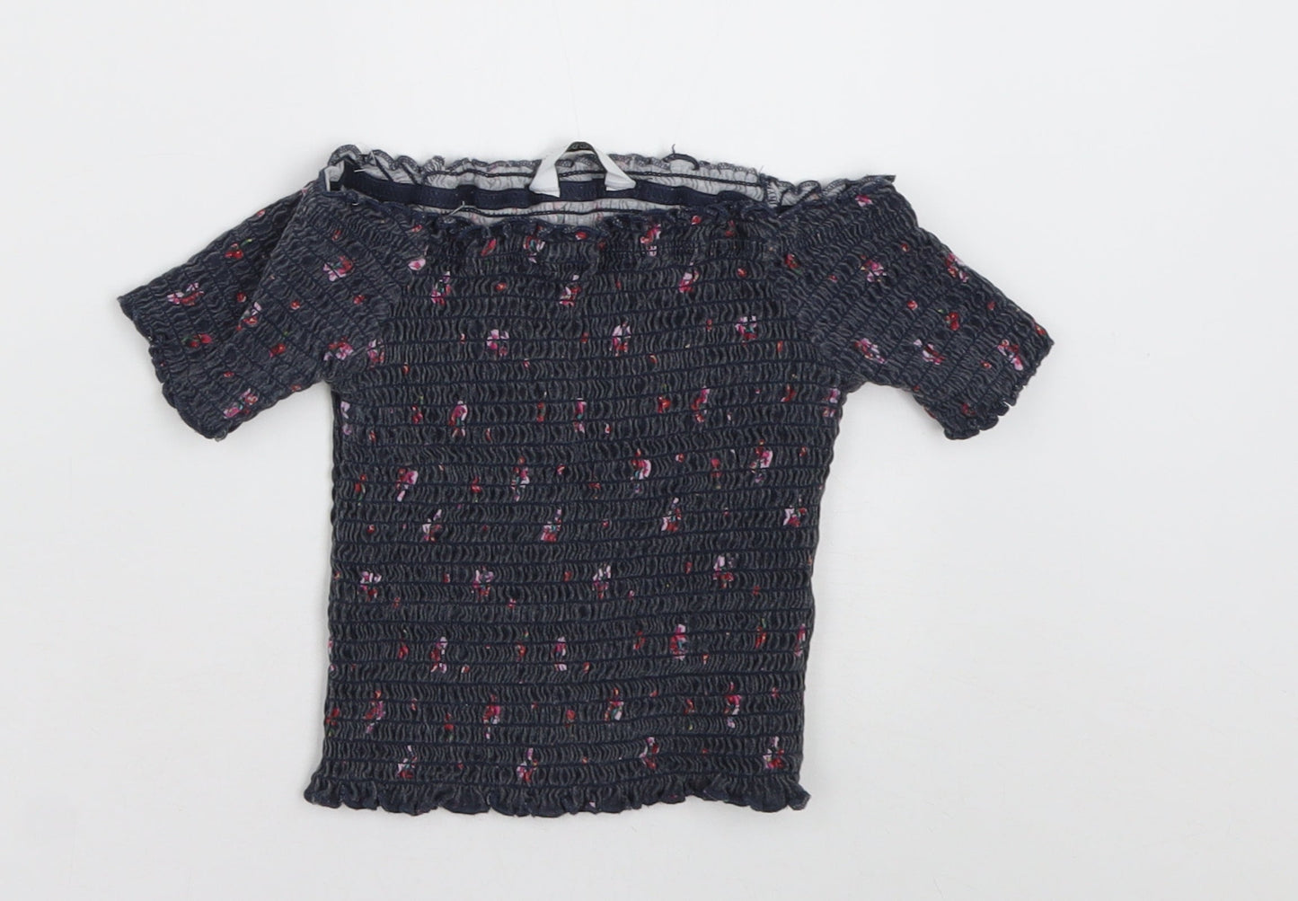 Primark Girls Grey Floral Cotton Tunic T-Shirt Size 7-8 Years Off the Shoulder Pullover