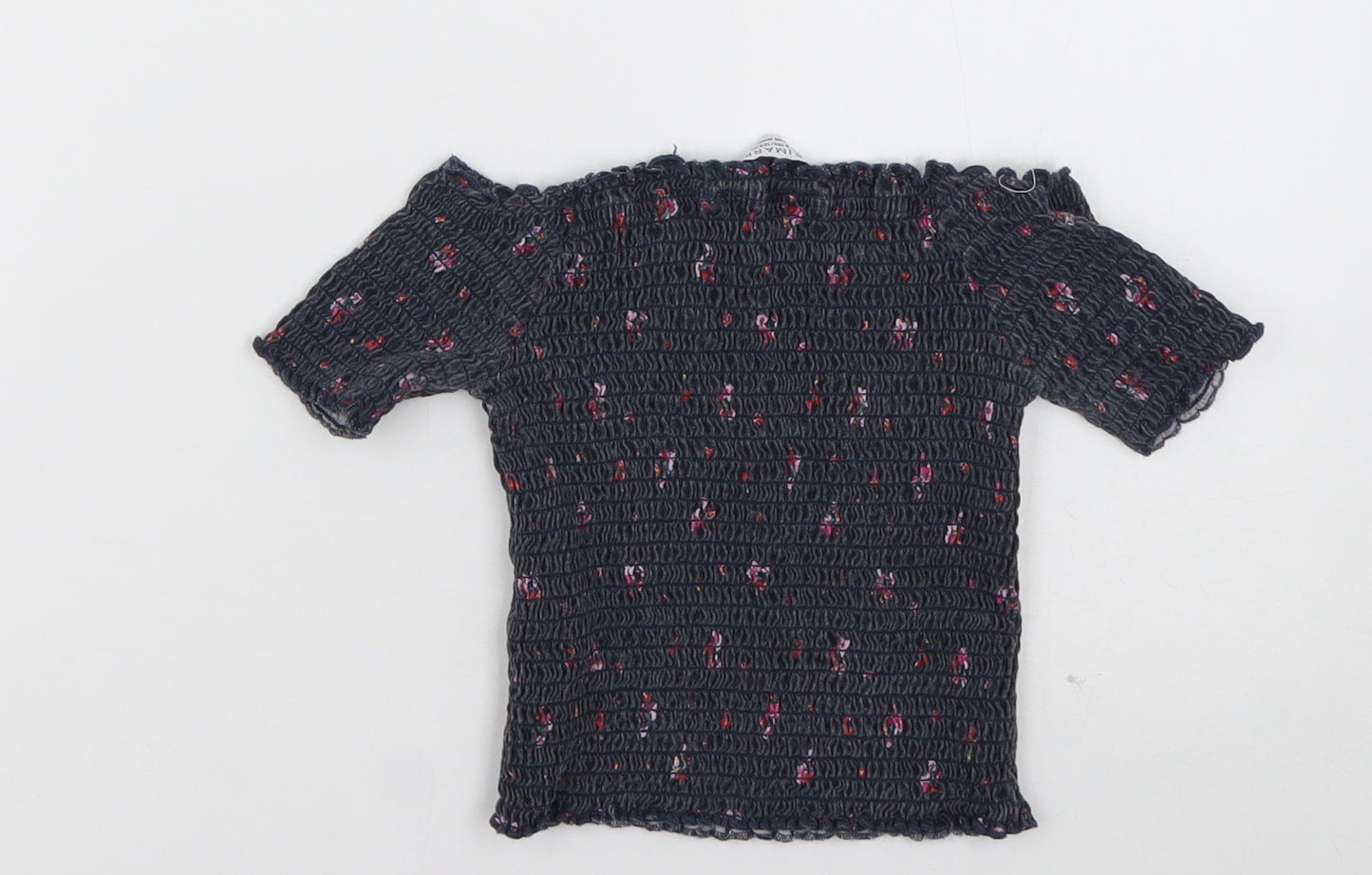 Primark Girls Grey Floral Cotton Tunic T-Shirt Size 7-8 Years Off the Shoulder Pullover