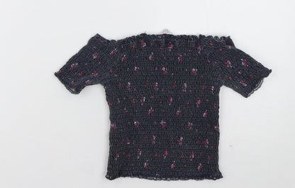 Primark Girls Grey Floral Cotton Tunic T-Shirt Size 7-8 Years Off the Shoulder Pullover