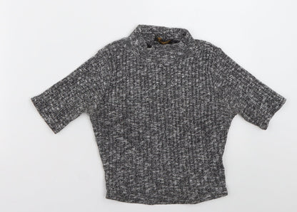 ayanapa Womens Grey  Polyester Cropped T-Shirt Size 8 High Neck