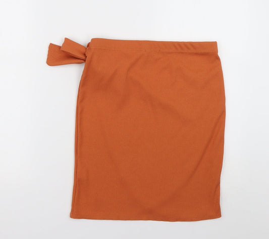PRETTYLITTLETHING Womens Orange  Polyester A-Line Skirt Size 12