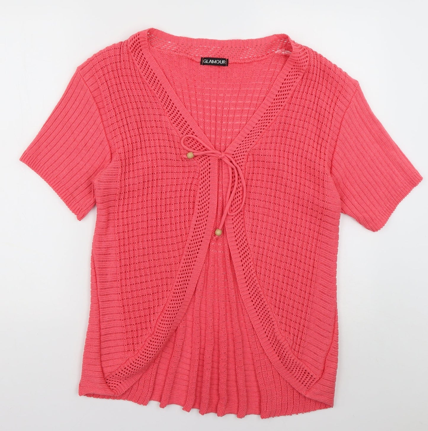 Glamour Womens Pink V-Neck  Acrylic Cardigan Jumper Size L