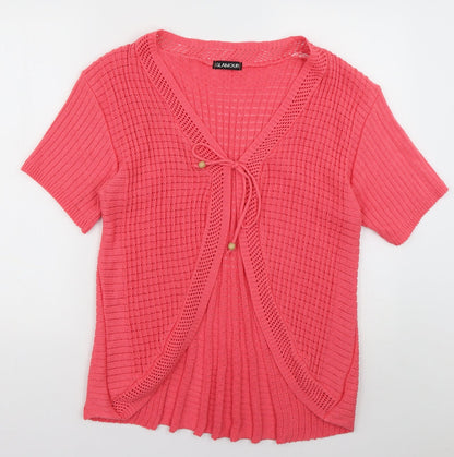 Glamour Womens Pink V-Neck  Acrylic Cardigan Jumper Size L