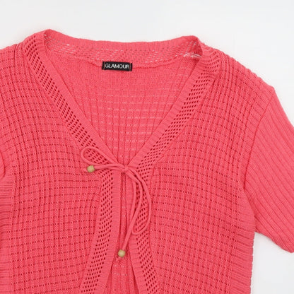 Glamour Womens Pink V-Neck  Acrylic Cardigan Jumper Size L