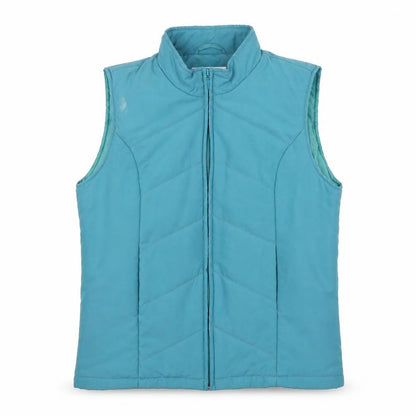 Front view of EWM women’s green gilet coat, size S