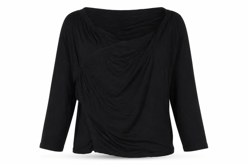 Front view of BHS women’s black v-neck viscose cardigan jumper, size UK 12