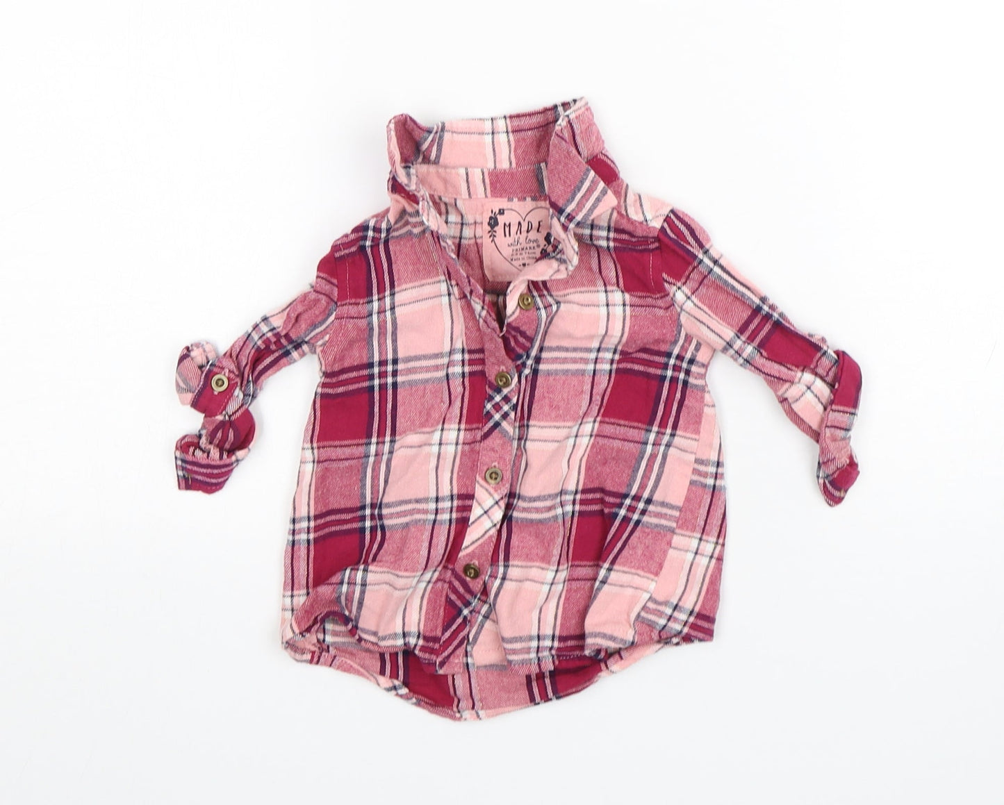 Primark Girls Pink Plaid  Basic Button-Up Size 6-9 Months Collared