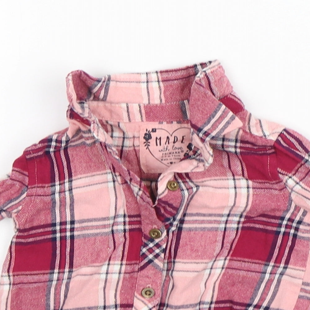 Primark Girls Pink Plaid  Basic Button-Up Size 6-9 Months Collared