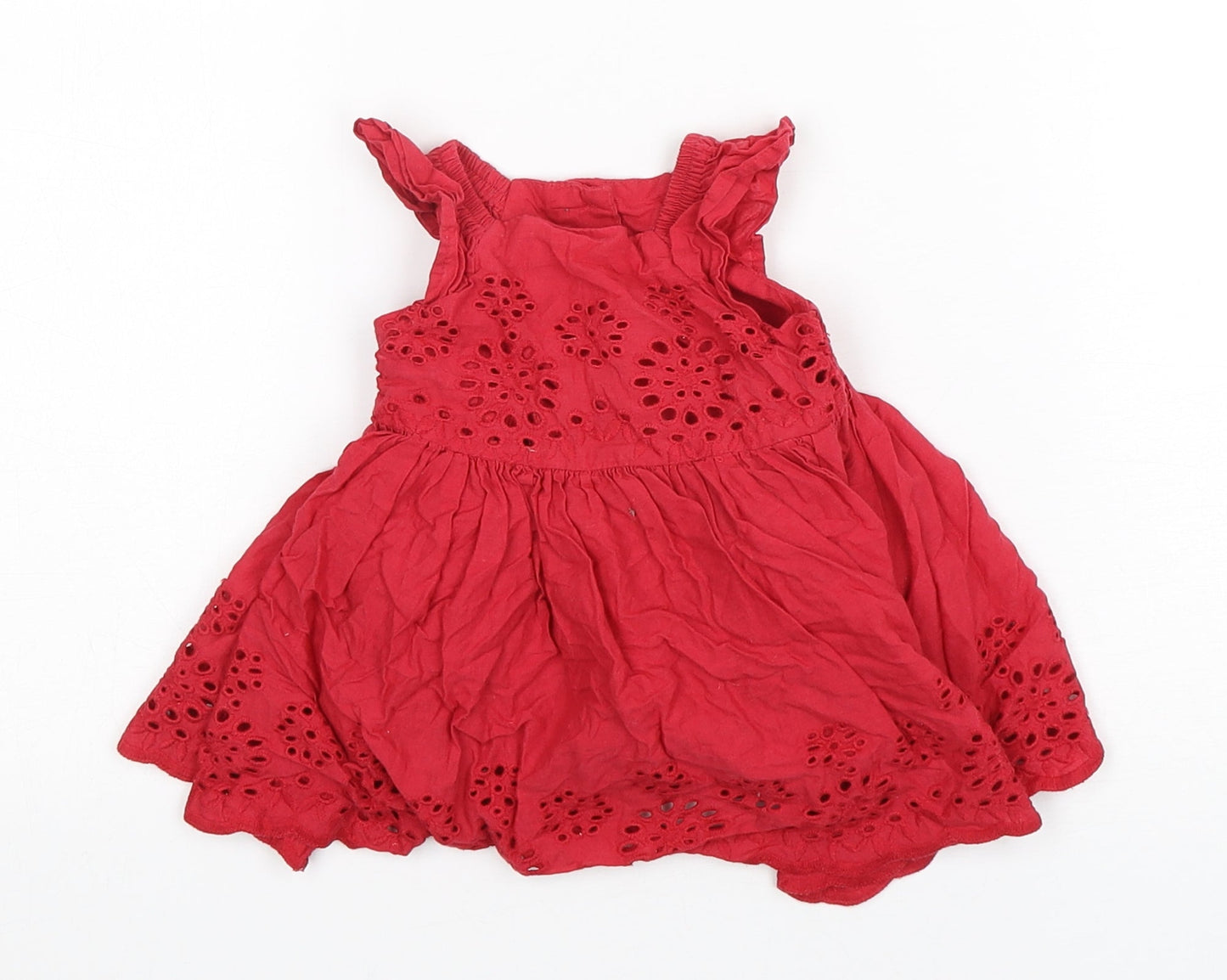Matalan Girls Red  Cotton A-Line  Size 0-3 Months  Round Neck