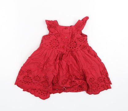 Matalan Girls Red  Cotton A-Line  Size 0-3 Months  Round Neck
