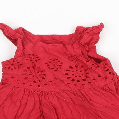 Matalan Girls Red  Cotton A-Line  Size 0-3 Months  Round Neck