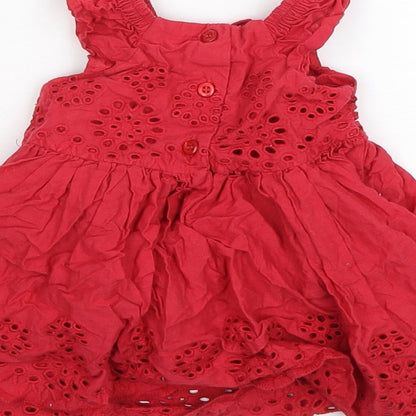 Matalan Girls Red  Cotton A-Line  Size 0-3 Months  Round Neck