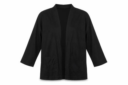 Front view of Zara women’s black v-neck viscose cardigan jumper, size M