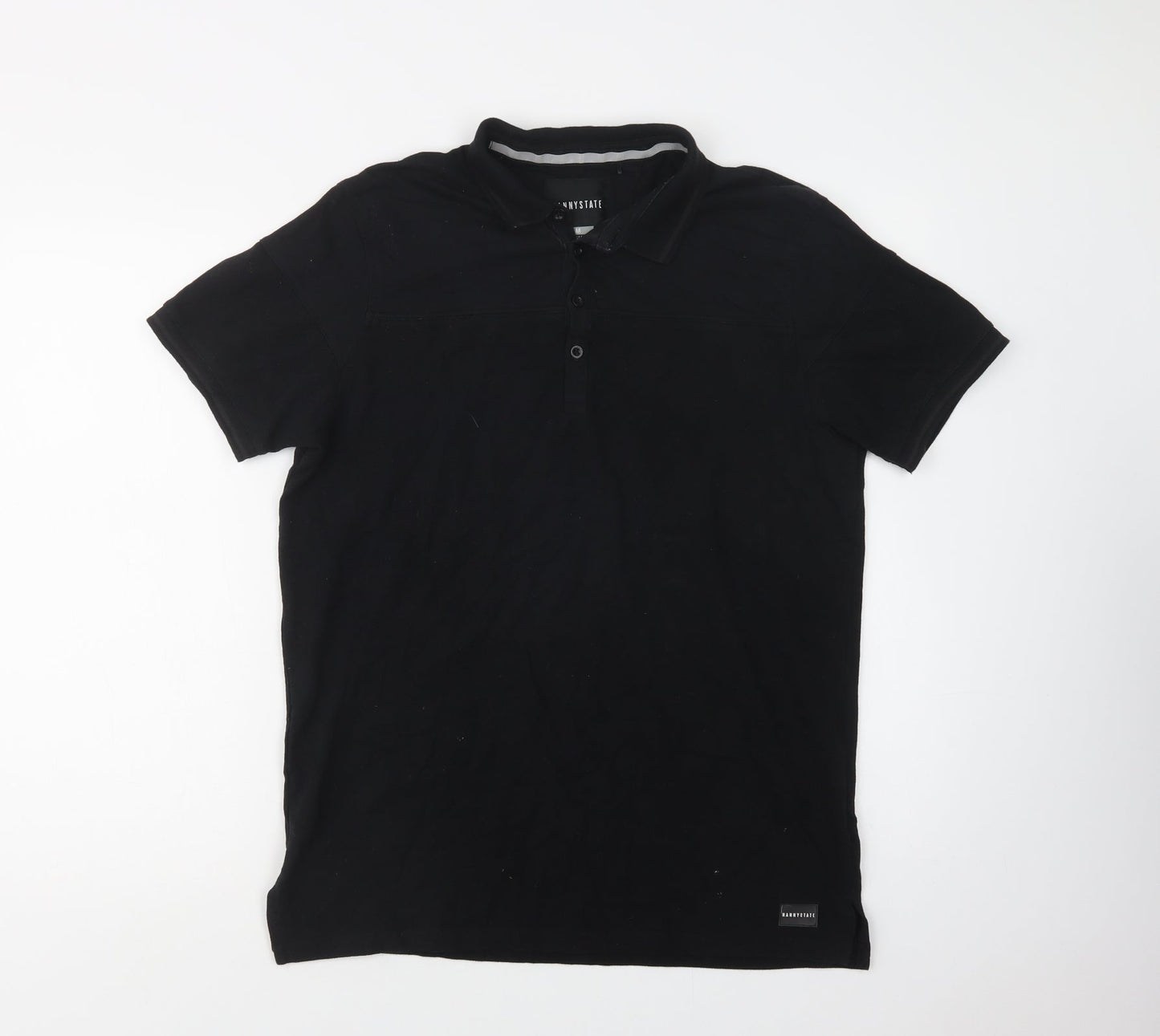 Nannystate Mens Black  Cotton  Polo Size M Collared Button