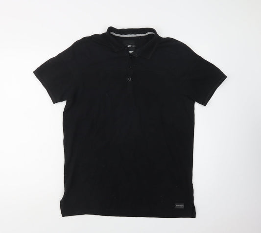 Nannystate Mens Black  Cotton  Polo Size M Collared Button