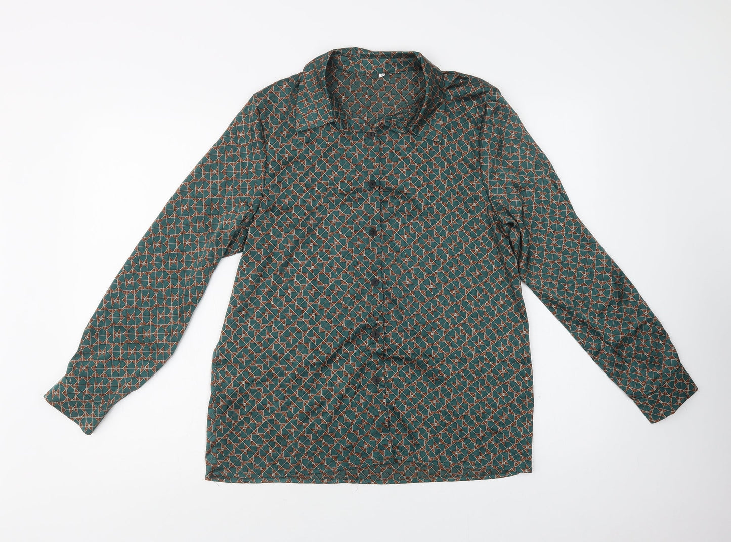 SheIn Womens Green Geometric Polyester Basic Button-Up Size M Collared