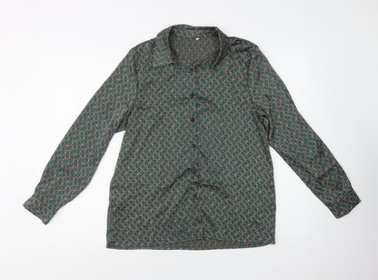 SheIn Womens Green Geometric Polyester Basic Button-Up Size M Collared