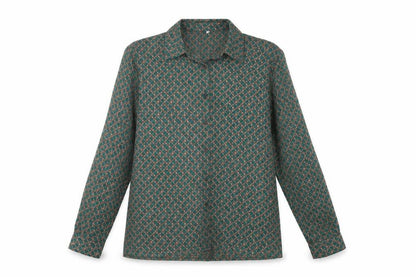SheIn Womens Green Geometric Polyester Basic Button-Up Size M Collared