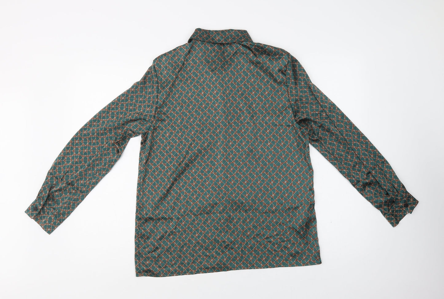 SheIn Womens Green Geometric Polyester Basic Button-Up Size M Collared