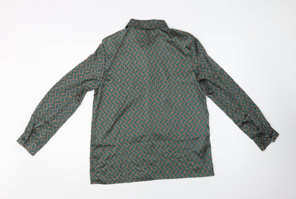 SheIn Womens Green Geometric Polyester Basic Button-Up Size M Collared