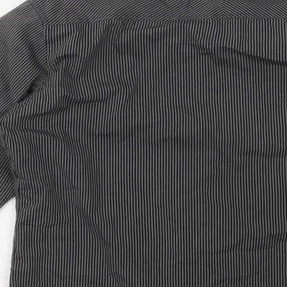 F&F Mens Black Striped Cotton  Button-Up Size M Collared Button