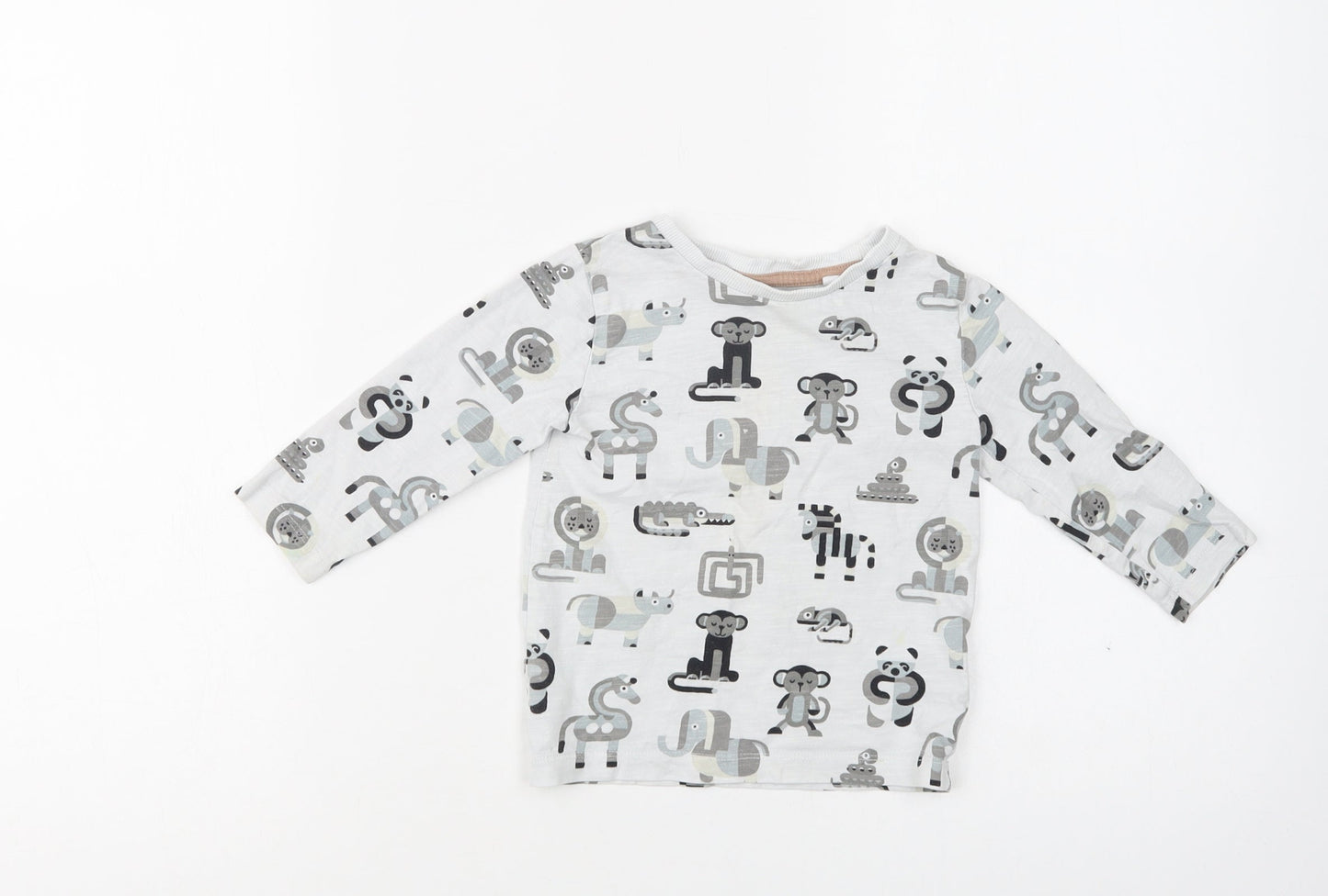NEXT Baby Grey Geometric Cotton Basic Blouse Size 12-18 Months Crew Neck  - Cute Animals Print
