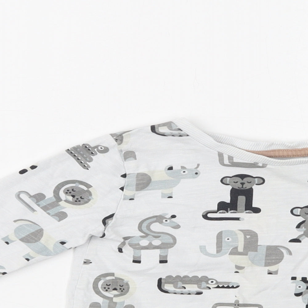 NEXT Baby Grey Geometric Cotton Basic Blouse Size 12-18 Months Crew Neck  - Cute Animals Print