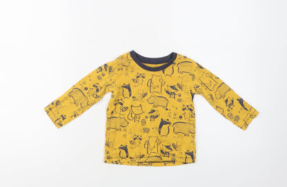 George Baby Yellow Geometric Cotton Basic Blouse Size 12-18 Months Crew Neck  - Cute Animals Print