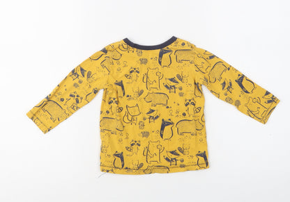 George Baby Yellow Geometric Cotton Basic Blouse Size 12-18 Months Crew Neck  - Cute Animals Print
