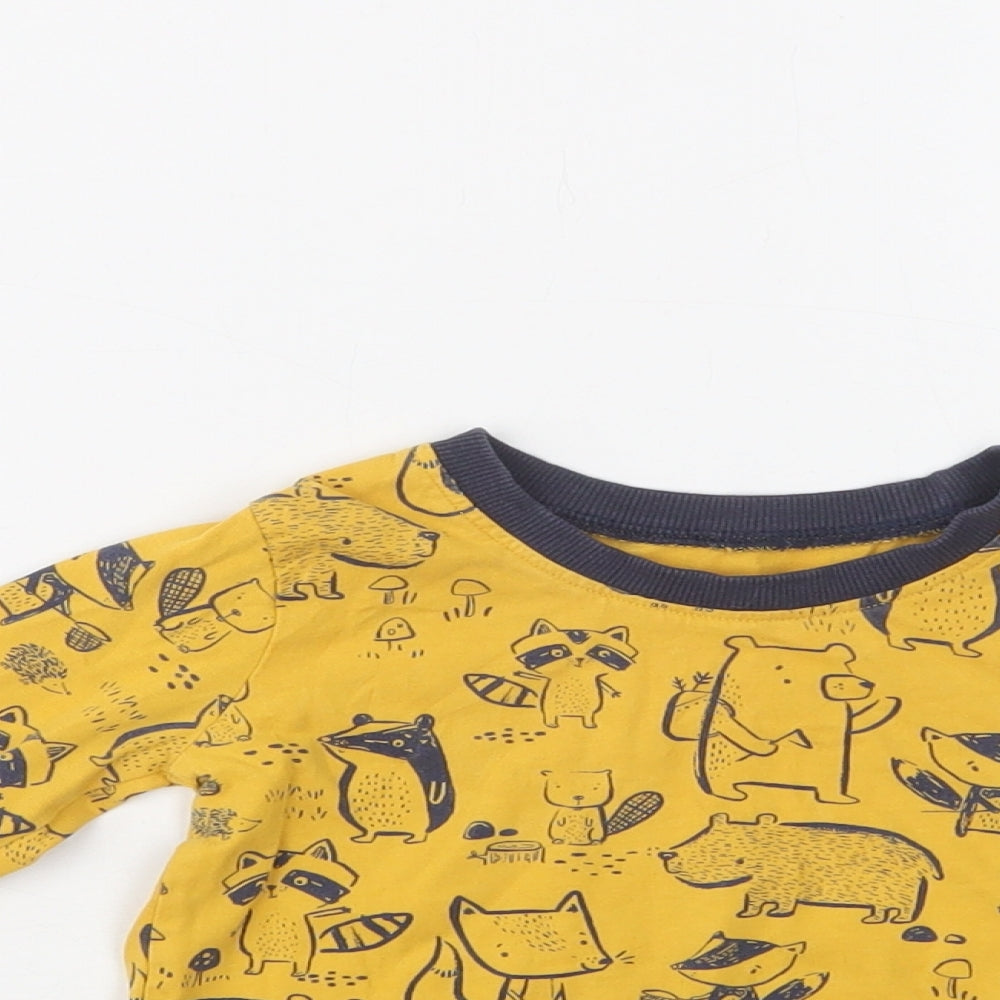 George Baby Yellow Geometric Cotton Basic Blouse Size 12-18 Months Crew Neck  - Cute Animals Print