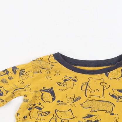 George Baby Yellow Geometric Cotton Basic Blouse Size 12-18 Months Crew Neck  - Cute Animals Print
