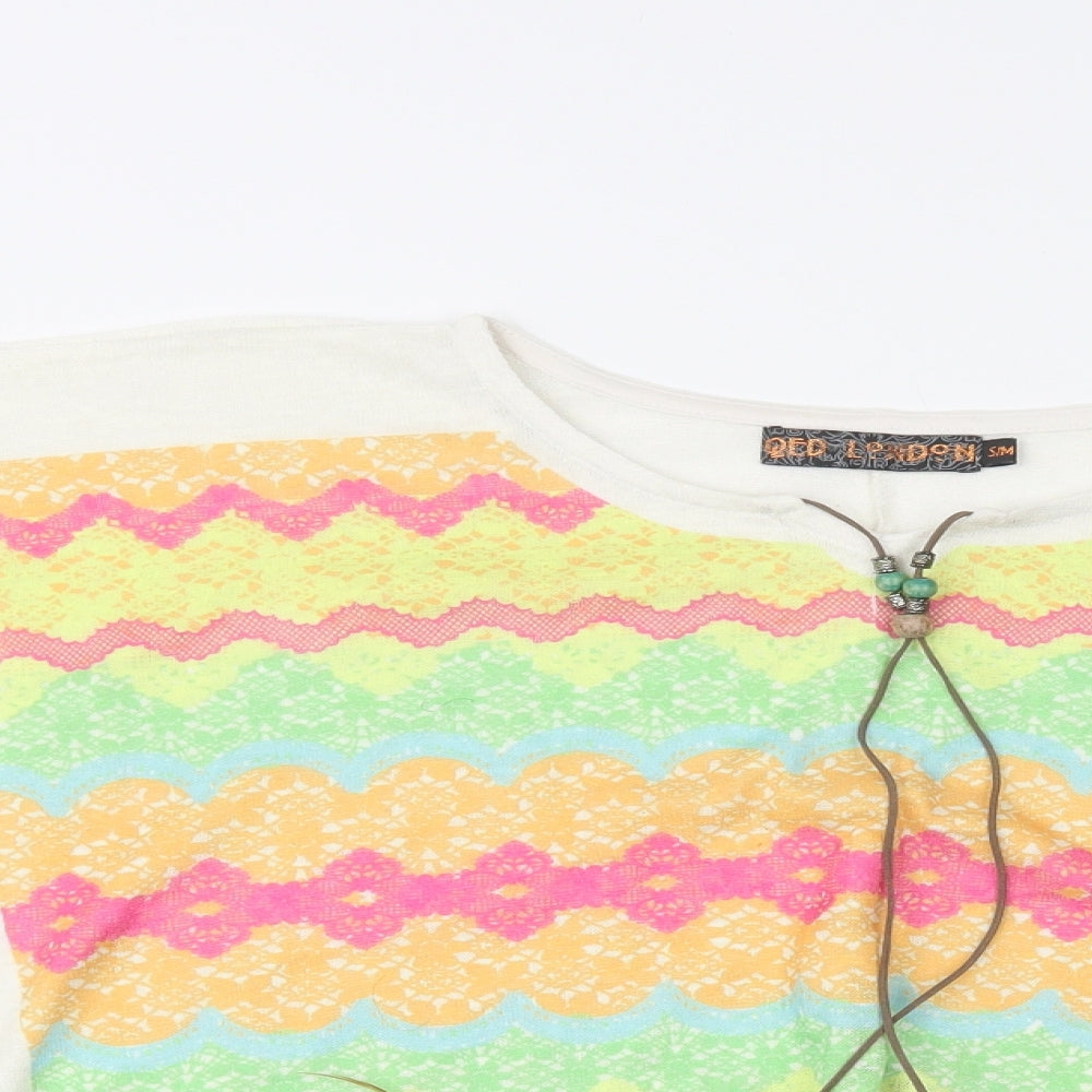 QED Womens Multicoloured Geometric Polyester Basic Blouse Size M Round Neck