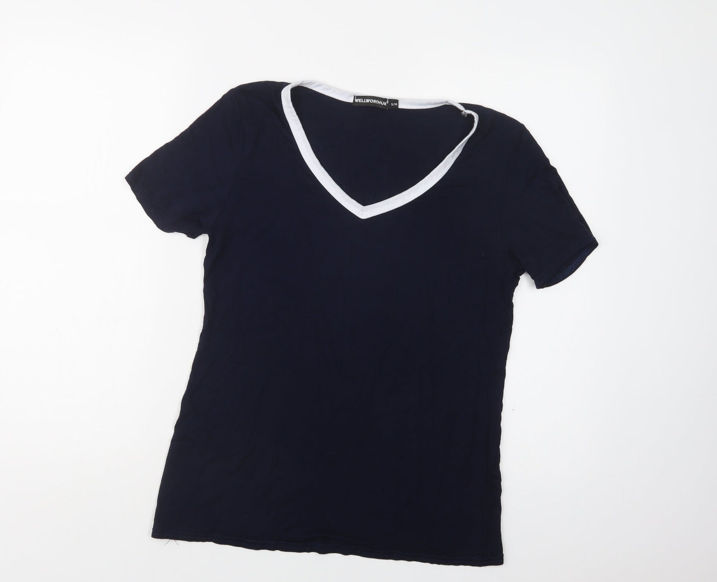 Wellworth Womens Blue  Viscose Basic T-Shirt Size M V-Neck