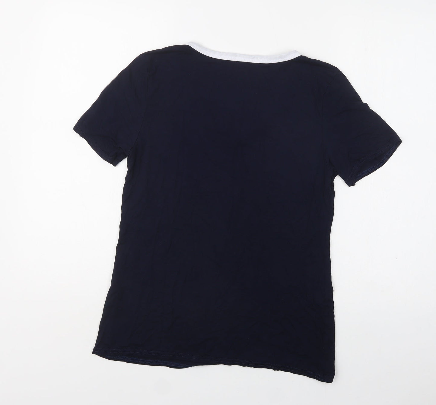 Wellworth Womens Blue  Viscose Basic T-Shirt Size M V-Neck