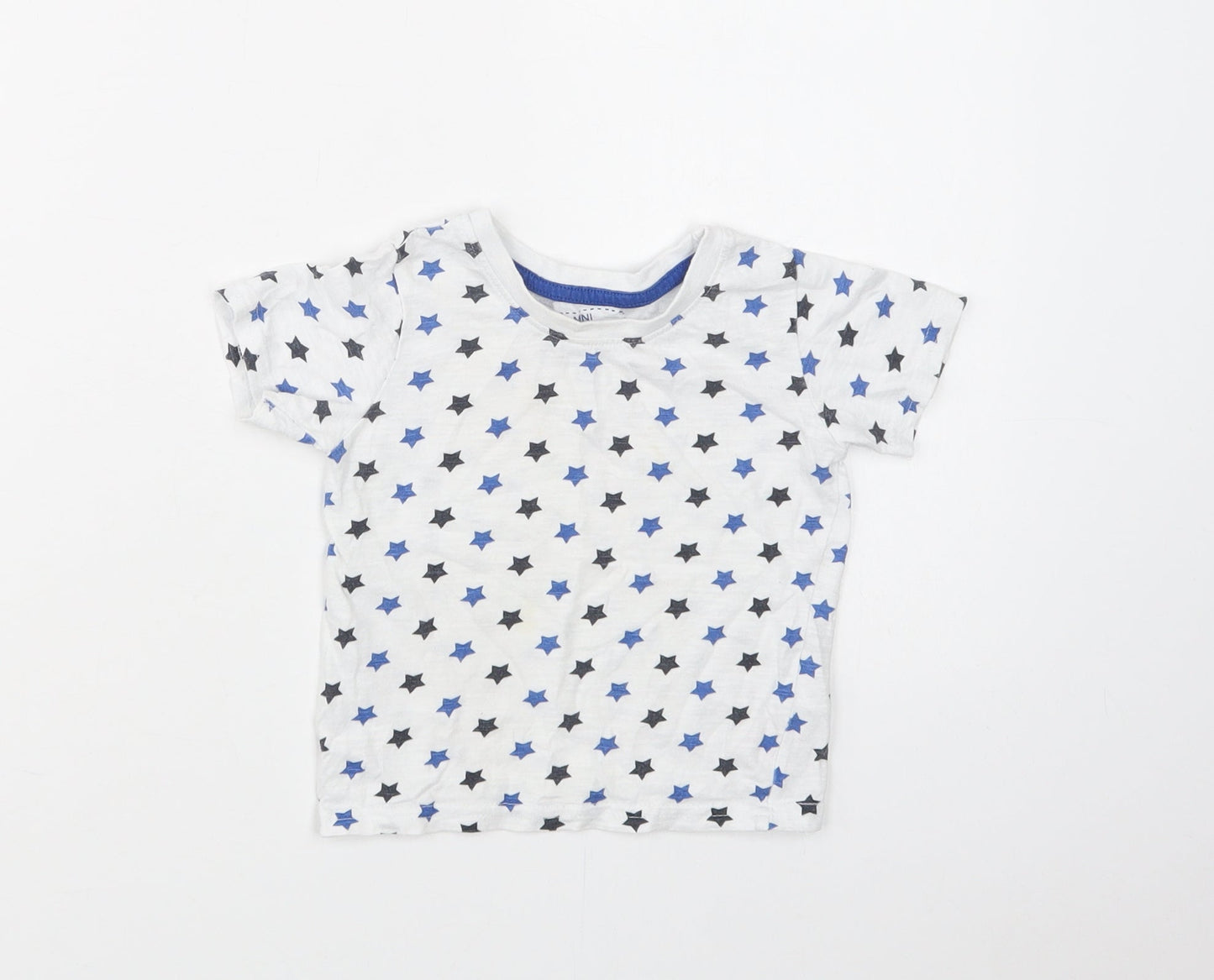 Primark Baby White Geometric Cotton Basic T-Shirt Size 12-18 Months Crew Neck  - Star Print