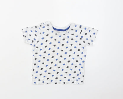 Primark Baby White Geometric Cotton Basic T-Shirt Size 12-18 Months Crew Neck  - Star Print