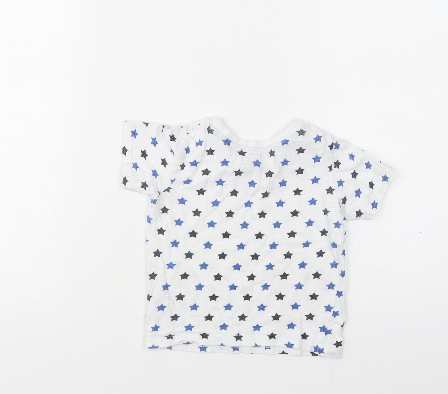 Primark Baby White Geometric Cotton Basic T-Shirt Size 12-18 Months Crew Neck  - Star Print