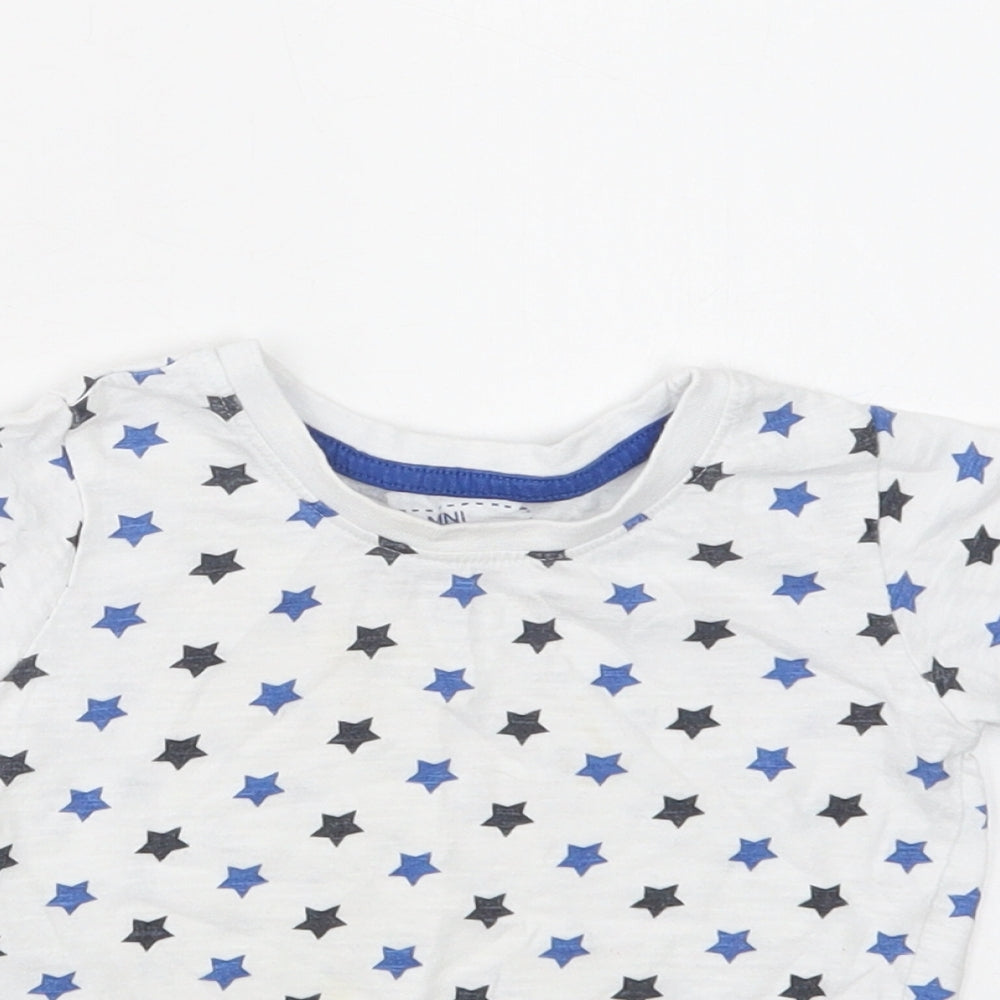 Primark Baby White Geometric Cotton Basic T-Shirt Size 12-18 Months Crew Neck  - Star Print
