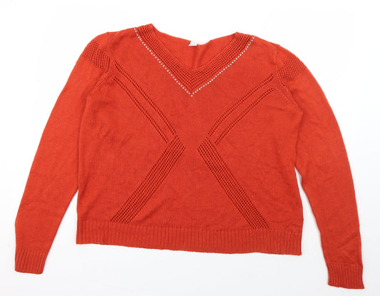 Womens UK Size 16 Preworn Orange Pullover Jumper