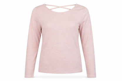Front view of Divided women’s pink scoop neck polyester jumper, size L, - cross detail