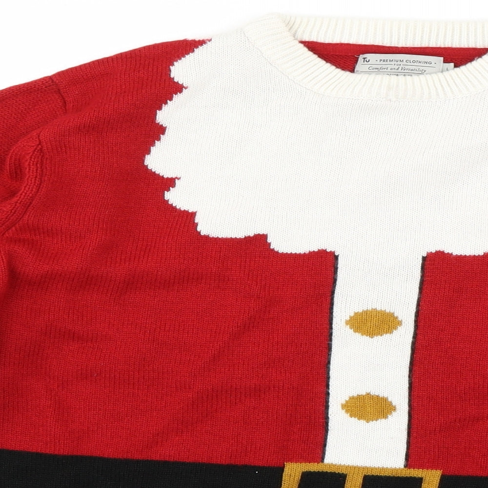 TU Girls Red Round Neck  Acrylic Pullover Jumper Size L  Pullover - Santa Claus