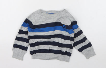 Rebel Boys Blue Striped Cotton Pullover Jumper Size 9-12 Months  Button