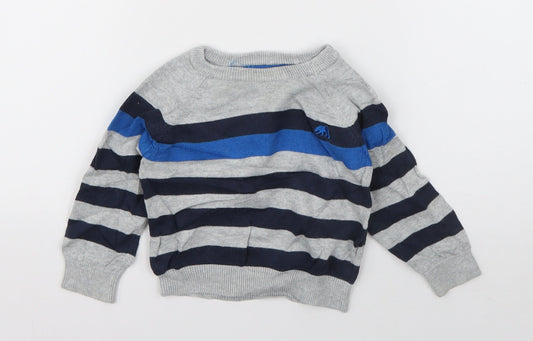 Rebel Boys Blue Striped Cotton Pullover Jumper Size 9-12 Months  Button