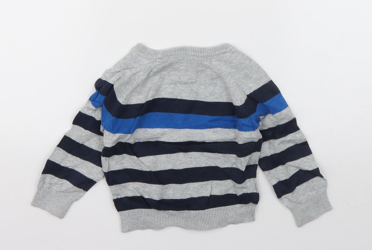 Rebel Boys Blue Striped Cotton Pullover Jumper Size 9-12 Months  Button