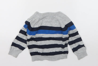 Rebel Boys Blue Striped Cotton Pullover Jumper Size 9-12 Months  Button