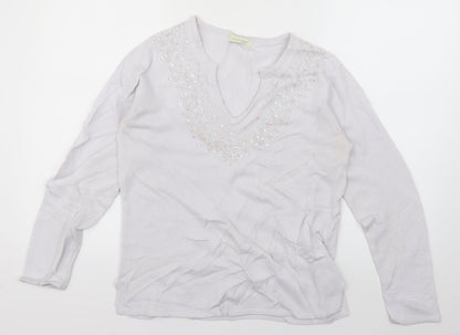 Rose Pearl Womens Grey V-Neck  Acrylic Pullover Jumper Size 10
