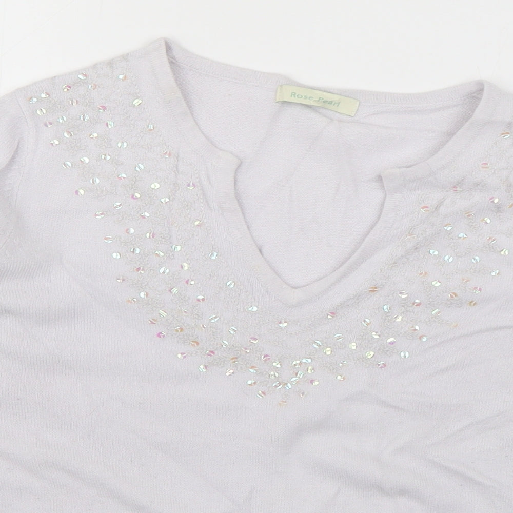 Rose Pearl Womens Grey V-Neck  Acrylic Pullover Jumper Size 10