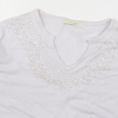 Rose Pearl Womens Grey V-Neck  Acrylic Pullover Jumper Size 10