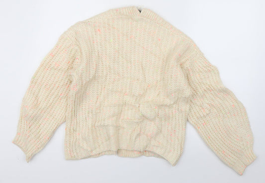 Primark Womens Ivory V-Neck  Acrylic Cardigan Jumper Size 10