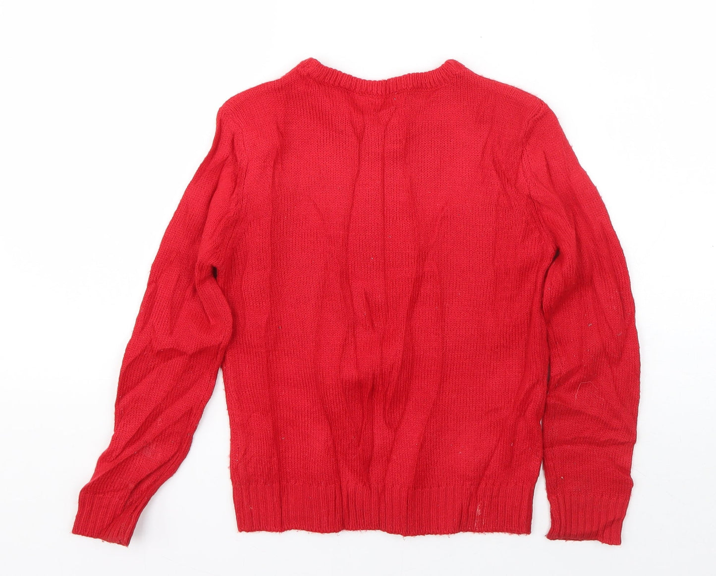 Peacocks Girls Red Round Neck  Acrylic Pullover Jumper Size 6-7 Years  Pullover - Rudolph